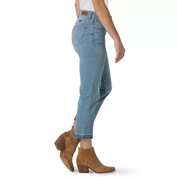 Wrangler 16 / 33 Jeans High Rise True Straight Crop Distressed Raw Hem NWT - Picture 10 of 12